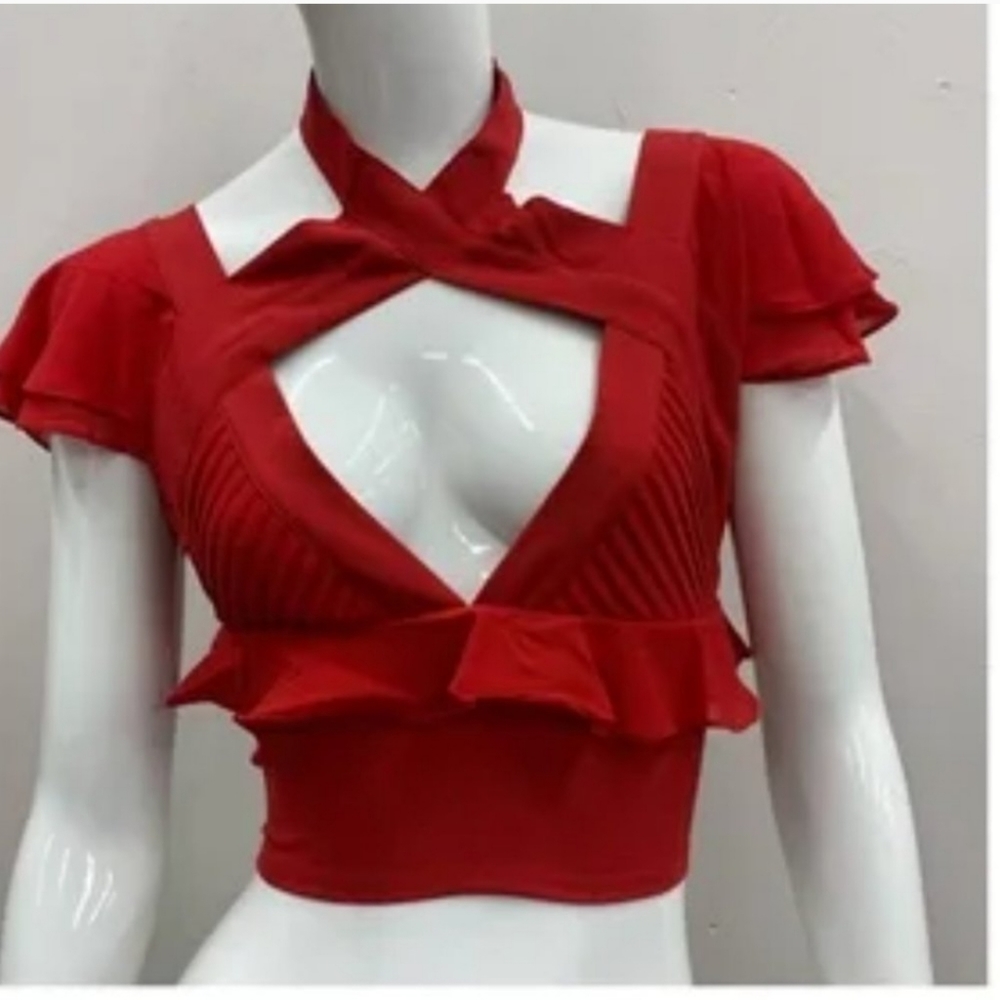 Nasty Gal Cropped Red Flutter Top NWT